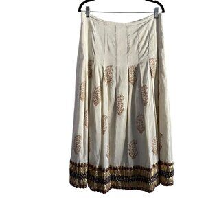 Soft Surroundings Women Petite PM Ivory Embroidered Embellished Boho Maxi Skirt